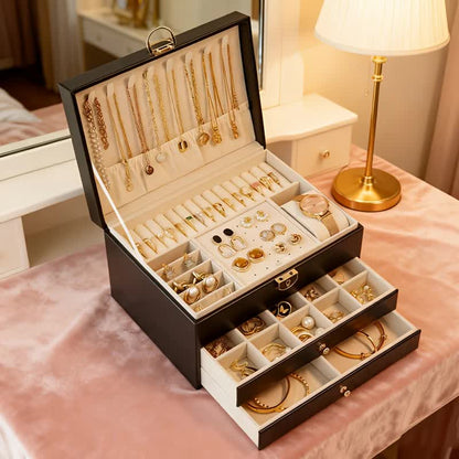 Pink Multi - layer Jewelry Storage Box: Velvet Lining, Three - layer Zoning, Double - drawer Storage for V1232-SSSNH003