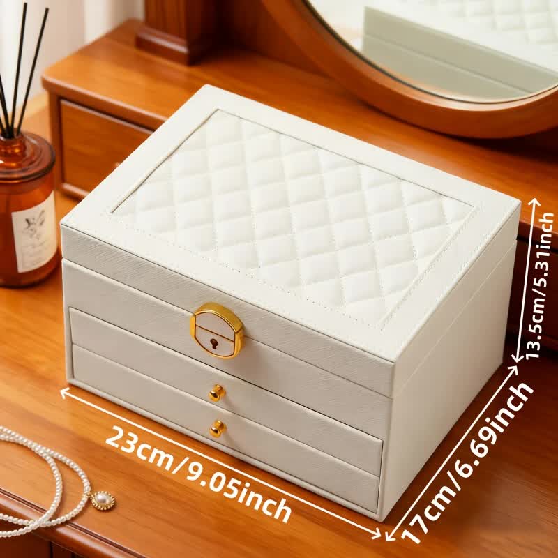 White Multi - layer Jewelry Storage Box: Velvet Lining, Three - layer Zoning, Double - drawer Storage for V1232-SSSNH004
