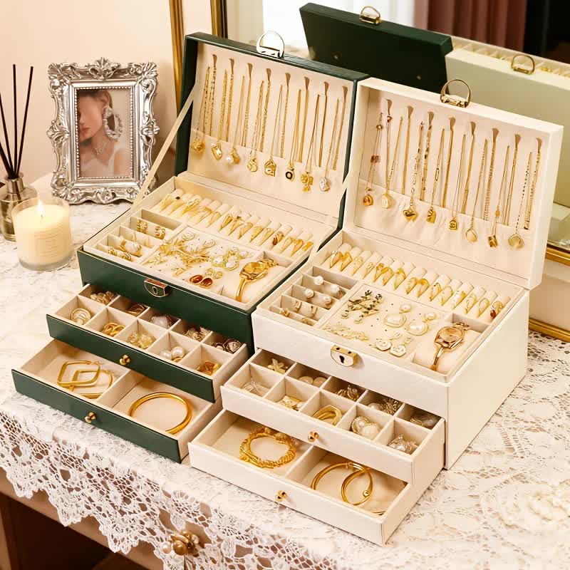 White Multi - layer Jewelry Storage Box: Velvet Lining, Three - layer Zoning, Double - drawer Storage for V1232-SSSNH004