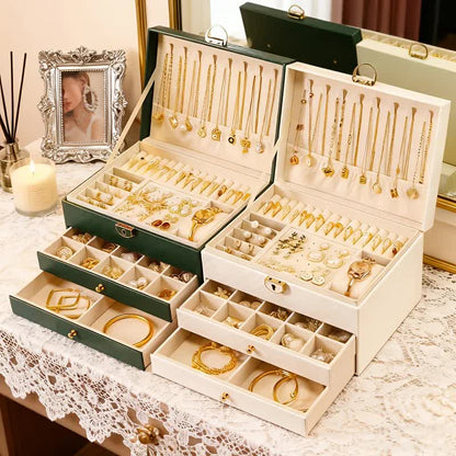 White Multi - layer Jewelry Storage Box: Velvet Lining, Three - layer Zoning, Double - drawer Storage for V1232-SSSNH004