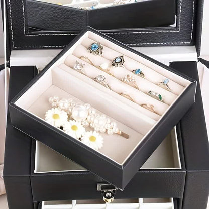 Women's Multi-functional Jewelry Box: Built-in Mirror, Multi-layer Drawer Storage, Side Hooks to Prevent V1232-SSSNH006