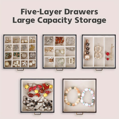 Women's Multi-functional Jewelry Box: Built-in Mirror, Multi-layer Drawer Storage, Side Hooks to Prevent V1232-SSSNH006