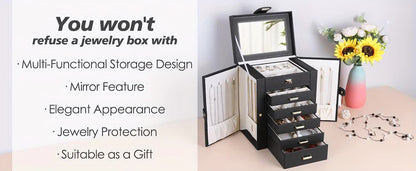 Women's Multi-functional Jewelry Box: Built-in Mirror, Multi-layer Drawer Storage, Side Hooks to Prevent V1232-SSSNH006