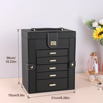 Women's Multi-functional Jewelry Box: Built-in Mirror, Multi-layer Drawer Storage, Side Hooks to Prevent V1232-SSSNH006