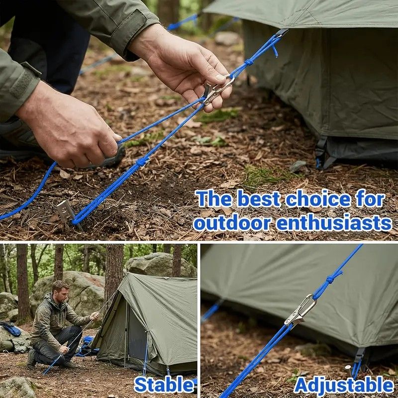 12-Piece Outdoor Tent Guyline Tensioner Kit, Dual-Row Buckle Brass Roller, Rebound Self-Locking Sturdy V1232-SSTZ-12PCS-001