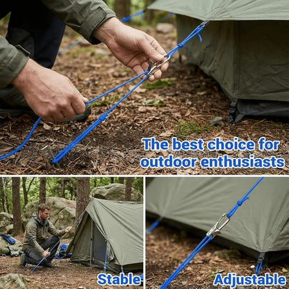 12-Piece Outdoor Tent Guyline Tensioner Kit, Dual-Row Buckle Brass Roller, Rebound Self-Locking Sturdy V1232-SSTZ-12PCS-001