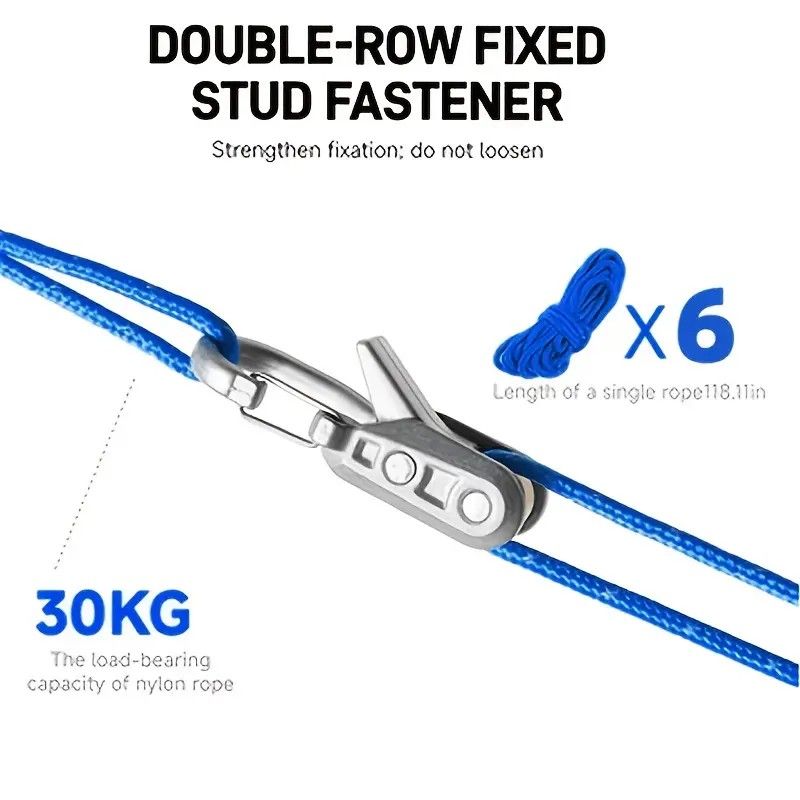 12-Piece Outdoor Tent Guyline Tensioner Kit, Dual-Row Buckle Brass Roller, Rebound Self-Locking Sturdy V1232-SSTZ-12PCS-001