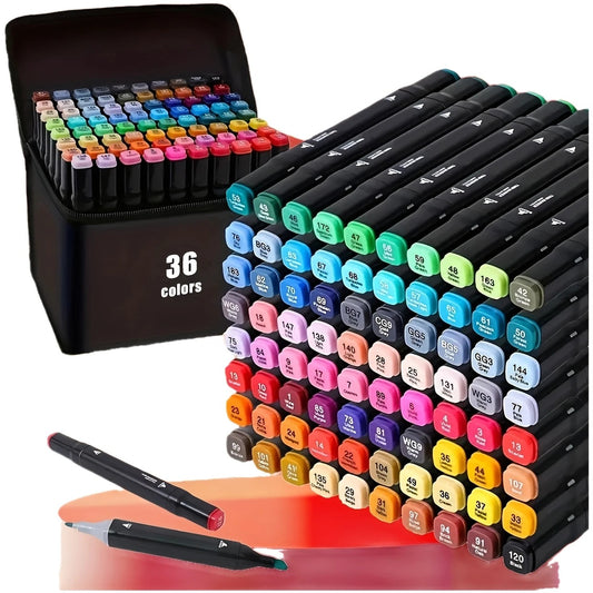 36-color dual-tip markers, featuring fine and broad tips, quick-drying, suitable for student drawing and hand V1232-STMKB36001