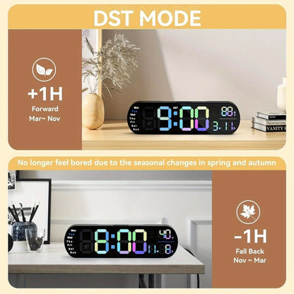13.7" Large LED Digital Wall Clock - Auto Dimming, Temperature Display, Ideal for Bedroom & Office(5502BLUE) V1232-SXJSJ001