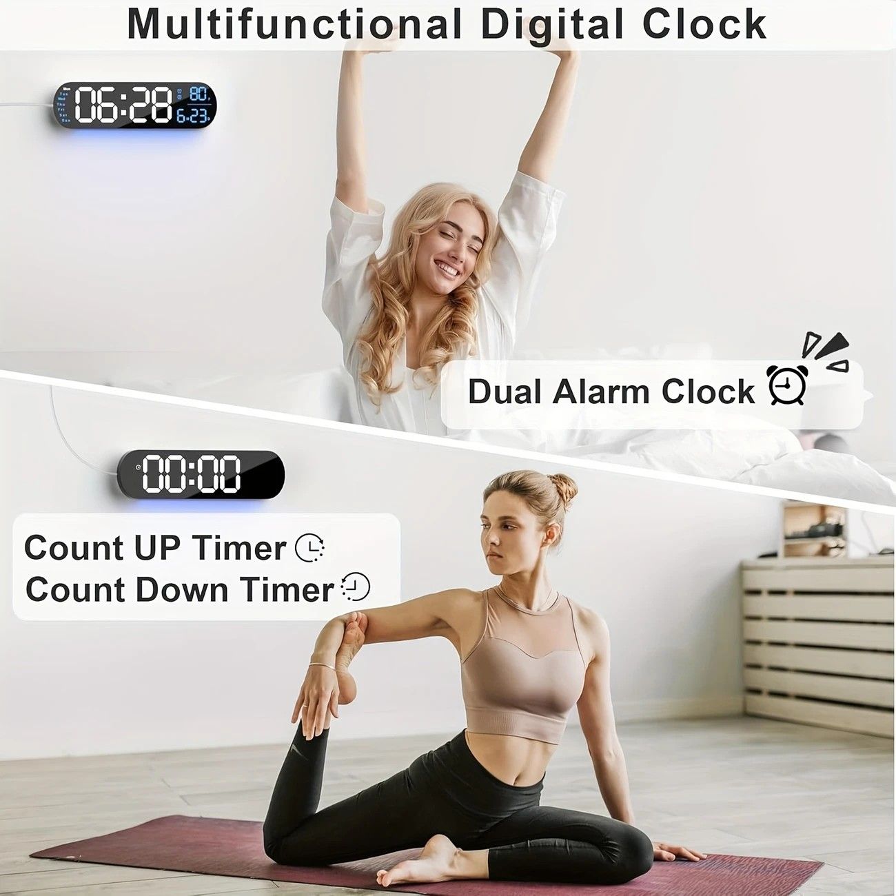 13.7" Large LED Digital Wall Clock - Auto Dimming, Temperature Display, Ideal for Bedroom & Office(5502 V1232-SXJSJ002