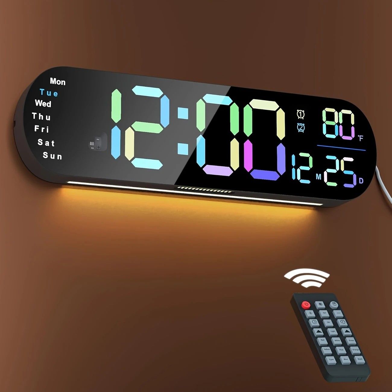 13.7" Large LED Digital Wall Clock - Auto Dimming, Temperature Display, Ideal for Bedroom & Office(5502 V1232-SXJSJ002