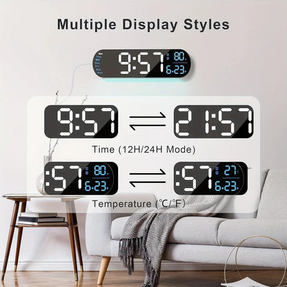 13.7" Large LED Digital Wall Clock - Auto Dimming, Temperature Display, Ideal for Bedroom & Office(5502 V1232-SXJSJ002