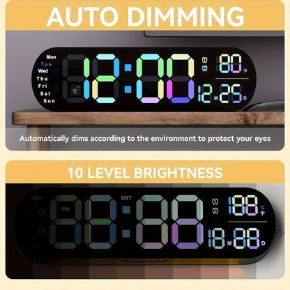 13.7" Large LED Digital Wall Clock - Auto Dimming, Temperature Display, Ideal for Bedroom & Office(5502 V1232-SXJSJ002