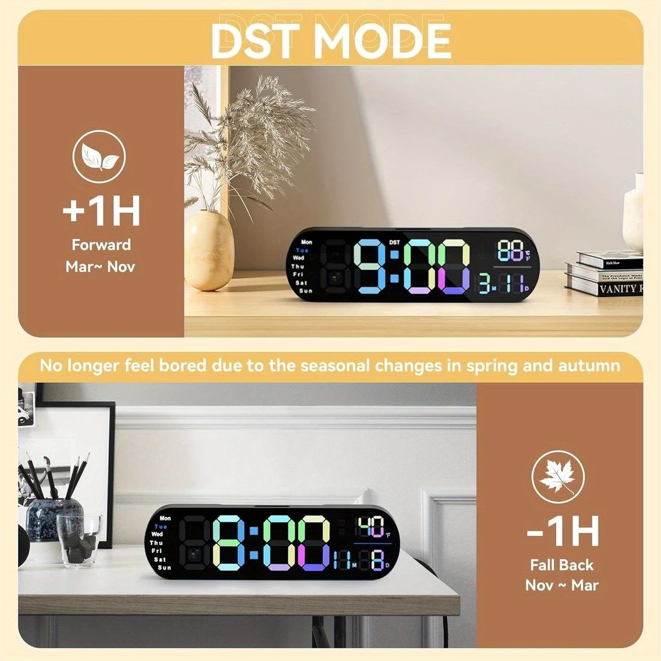 13.7" Large LED Digital Wall Clock - Auto Dimming, Temperature Display, Ideal for Bedroom & Office(5502 GREEN) V1232-SXJSJ003