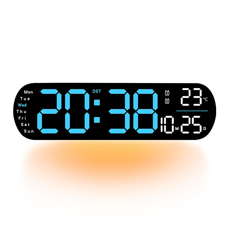 13.7" Large LED Digital Wall Clock - Auto Dimming, Temperature Display, Ideal for Bedroom & Office(5502 GREEN) V1232-SXJSJ003