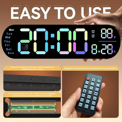 13.7" Large LED Digital Wall Clock - Auto Dimming, Temperature Display, Ideal for Bedroom & Office(5502 Deep V1232-SXJSJ004