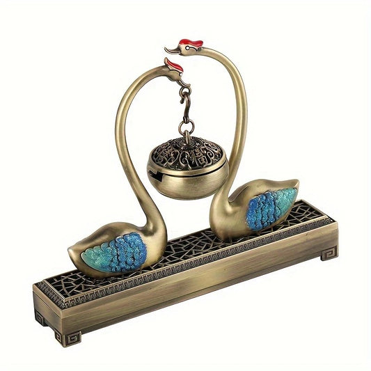 Swan Lake Double-Layer Incense Burner, Dual-Purpose Design, Deep Blue-Gold Swan, Auspicious Tea & Study V1232-TRHXL001