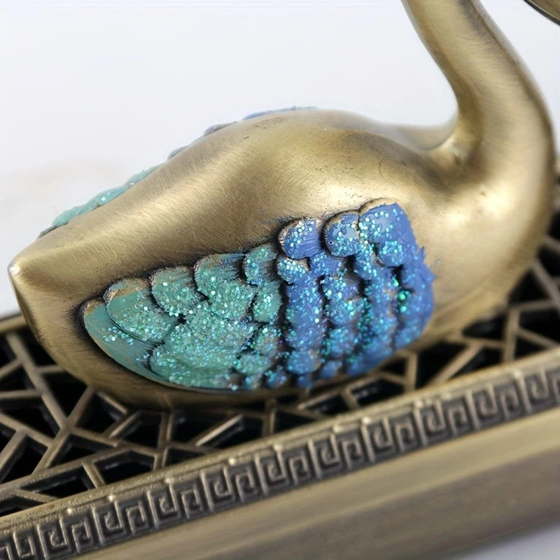 Swan Lake Double-Layer Incense Burner, Dual-Purpose Design, Deep Blue-Gold Swan, Auspicious Tea & Study V1232-TRHXL001