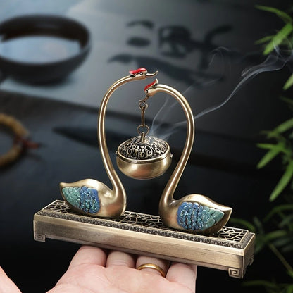 Swan Lake Double-Layer Incense Burner, Dual-Purpose Design, Deep Blue-Gold Swan, Auspicious Tea & Study V1232-TRHXL001