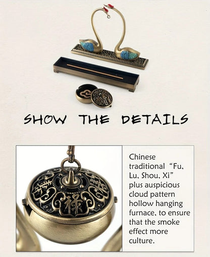 Swan Lake Double-Layer Incense Burner, Dual-Purpose Design, Deep Blue-Gold Swan, Auspicious Tea & Study V1232-TRHXL001