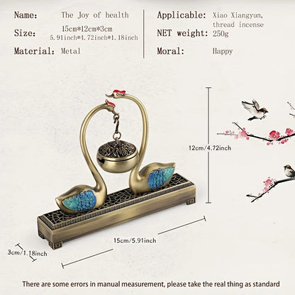 Swan Lake Double-Layer Incense Burner, Dual-Purpose Design, Deep Blue-Gold Swan, Auspicious Tea & Study V1232-TRHXL001