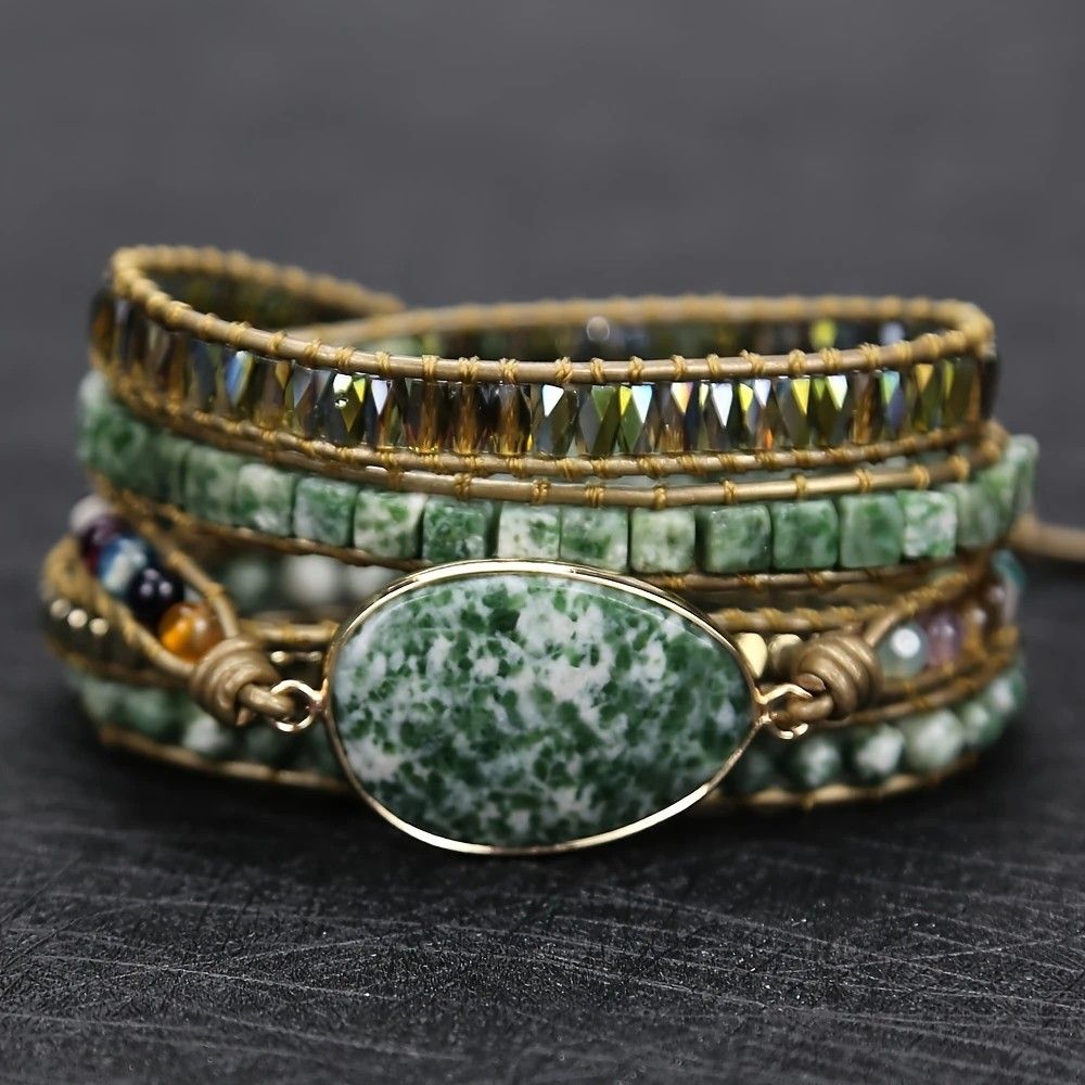 Vintage Handwoven Natural Stone Beaded Bracelet - Bohemian Charm, Each Amethyst Unique V1232-TRSSL001