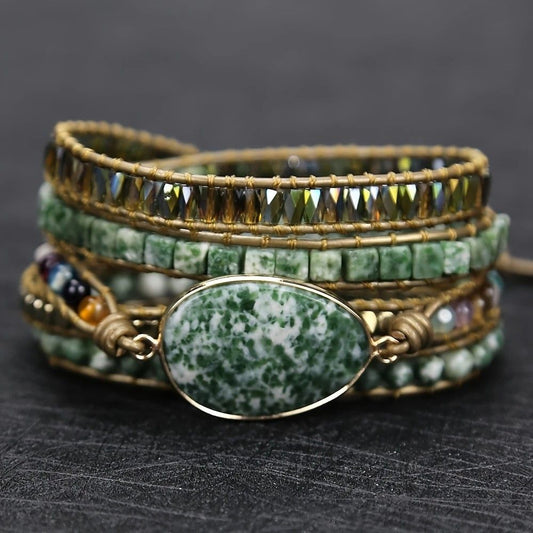 Vintage Handwoven Natural Stone Beaded Bracelet - Bohemian Charm, Each Amethyst Unique V1232-TRSSL001