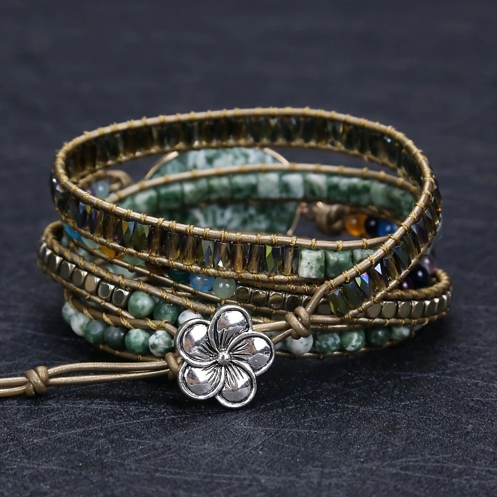 Vintage Handwoven Natural Stone Beaded Bracelet - Bohemian Charm, Each Amethyst Unique V1232-TRSSL001