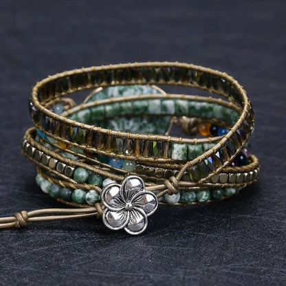 Vintage Handwoven Natural Stone Beaded Bracelet - Bohemian Charm, Each Amethyst Unique V1232-TRSSL001