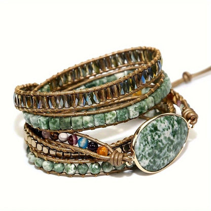 Vintage Handwoven Natural Stone Beaded Bracelet - Bohemian Charm, Each Amethyst Unique V1232-TRSSL001
