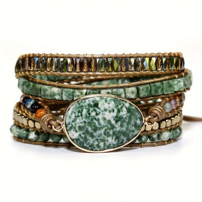 Vintage Handwoven Natural Stone Beaded Bracelet - Bohemian Charm, Each Amethyst Unique V1232-TRSSL001