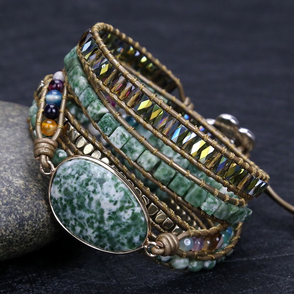 Vintage Handwoven Natural Stone Beaded Bracelet - Bohemian Charm, Each Amethyst Unique V1232-TRSSL001