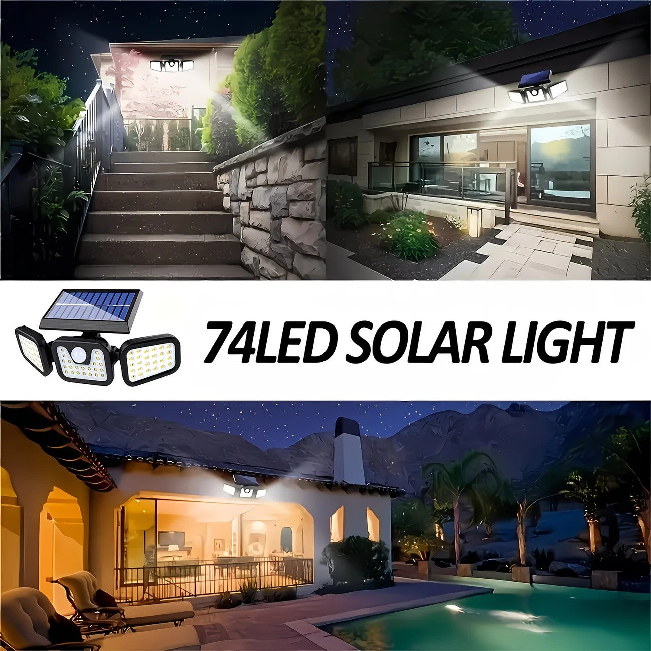 74 LED Solar Motion Sensor Light with Movement Detection, 3 Brightness Modes Outdoor Wall Lamp, Suitable for V1232-TYNGYD001