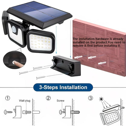 74 LED Solar Motion Sensor Light with Movement Detection, 3 Brightness Modes Outdoor Wall Lamp, Suitable for V1232-TYNGYD001