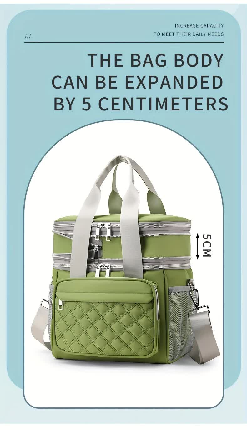 Large Capacity Travel Bag / Lunch Bag. Expandable 5cm, Multi-Compartment Storage, Hand/Shoulder Carry, V1232-WCB001