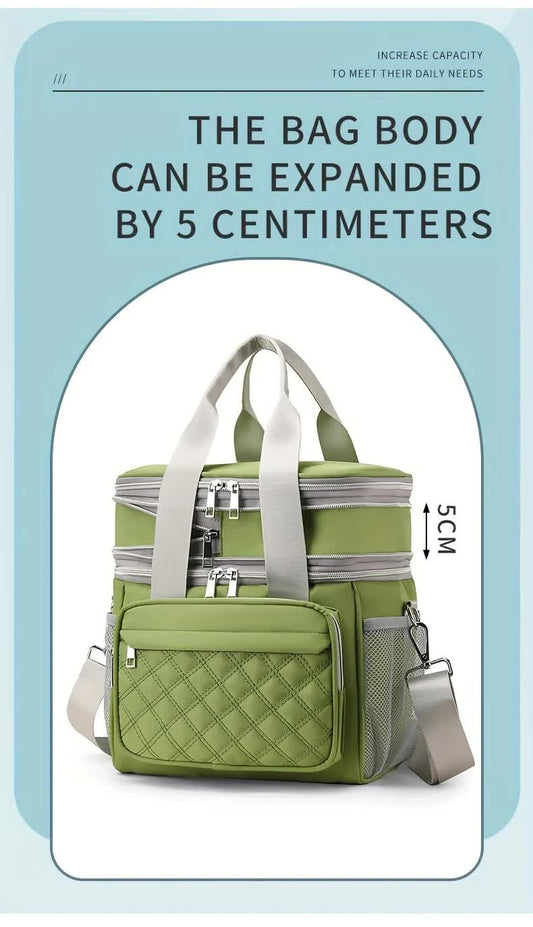 Large Capacity Travel Bag / Lunch Bag. Expandable 5cm, Multi-Compartment Storage, Hand/Shoulder Carry, V1232-WCB001