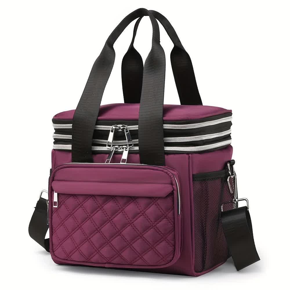 purple Large Capacity Travel Bag / Lunch Bag. Expandable 5cm, Multi-Compartment Storage, Hand/Shoulder Carry, V1232-WCB003