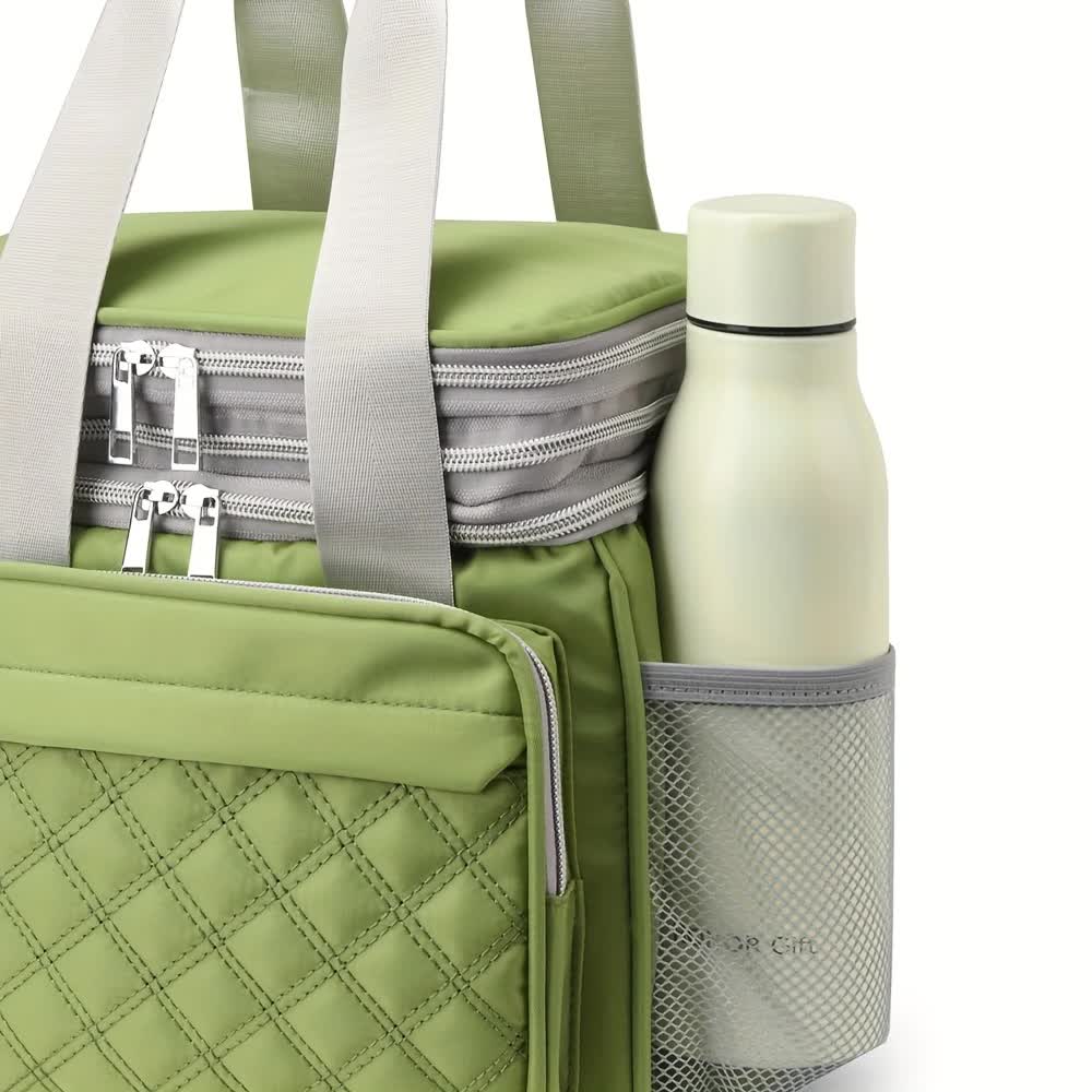 PINK Large Capacity Travel Bag / Lunch Bag. Expandable 5cm, Multi-Compartment Storage, Hand/Shoulder Carry, V1232-WCB004