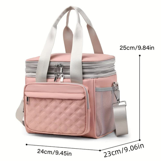 BLUE Large Capacity Travel Bag / Lunch Bag. Expandable 5cm, Multi-Compartment Storage, Hand/Shoulder Carry, V1232-WCB005