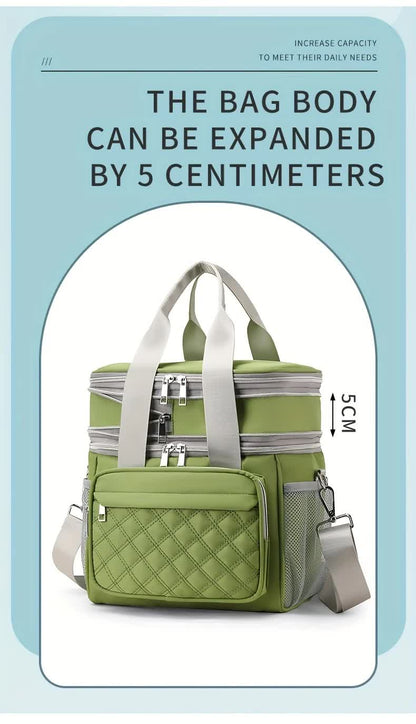 BLUE Large Capacity Travel Bag / Lunch Bag. Expandable 5cm, Multi-Compartment Storage, Hand/Shoulder Carry, V1232-WCB005