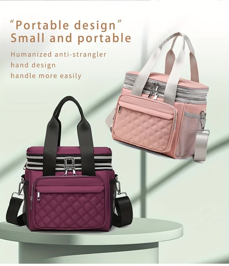 BLUE Large Capacity Travel Bag / Lunch Bag. Expandable 5cm, Multi-Compartment Storage, Hand/Shoulder Carry, V1232-WCB005