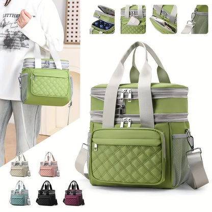 BLUE Large Capacity Travel Bag / Lunch Bag. Expandable 5cm, Multi-Compartment Storage, Hand/Shoulder Carry, V1232-WCB005