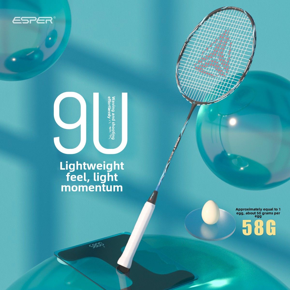 ESPER Explorer Fifth Generation Badminton Racket 58g 9U Full Carbon Fiber All-Around Fish Scale Shaft V1232-WDMYMQP002