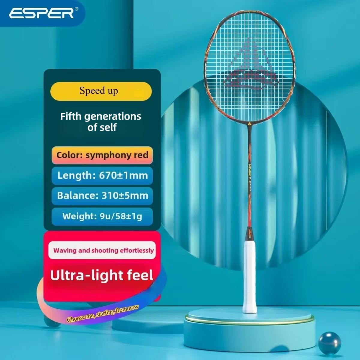 ESPER Explorer Fifth Generation Badminton Racket 58g 9U Full Carbon Fiber All-Around Fish Scale Shaft V1232-WDMYMQP002