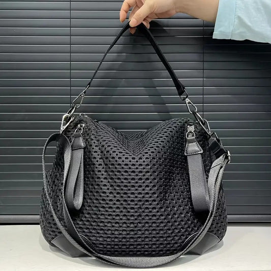 Women's fashionable mesh-paneled crossbody bag, large-capacity lightweight mesh travel vacation sports bag. V1232-WMXKB001