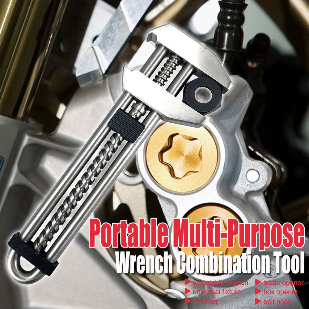 Multitool Adjustable Wrench - Portable Stainless Steel Multi-Function Wrench with Bottle Opener, Hammer & Box V1232-WNBS001