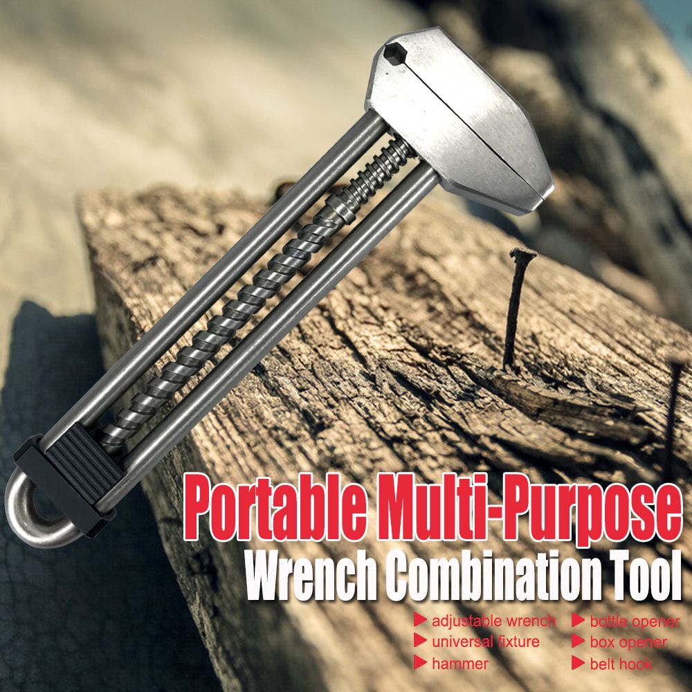 Multitool Adjustable Wrench - Portable Stainless Steel Multi-Function Wrench with Bottle Opener, Hammer & Box V1232-WNBS001