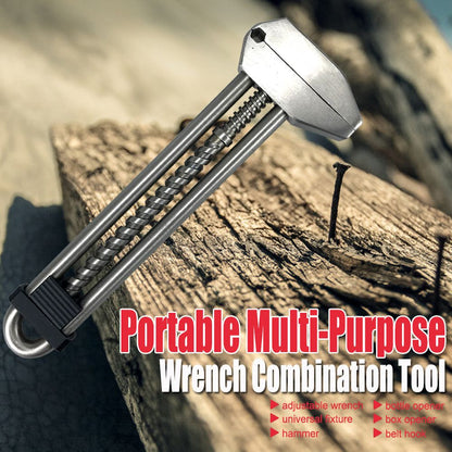 Multitool Adjustable Wrench - Portable Stainless Steel Multi-Function Wrench with Bottle Opener, Hammer & Box V1232-WNBS001