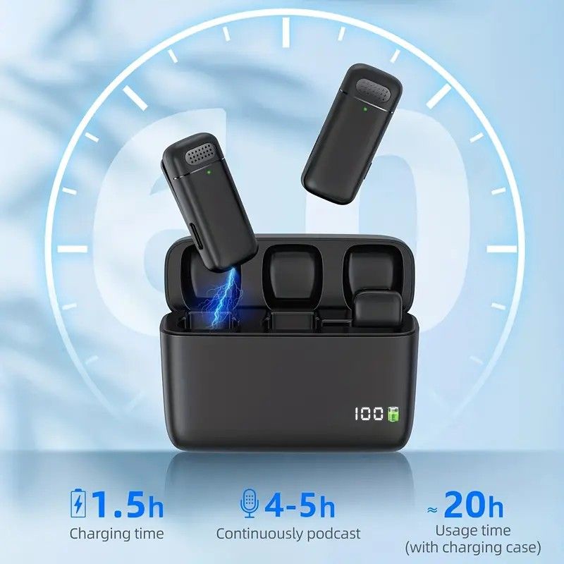 Wireless Lavalier Microphone Set: 2.4G Wireless Instant Connection, DSP Smart Noise Reduction, 84-Hour Long V1232-WXLJMKF001
