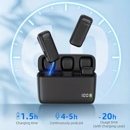 Wireless Lavalier Microphone Set: 2.4G Wireless Instant Connection, DSP Smart Noise Reduction, 84-Hour Long V1232-WXLJMKF001